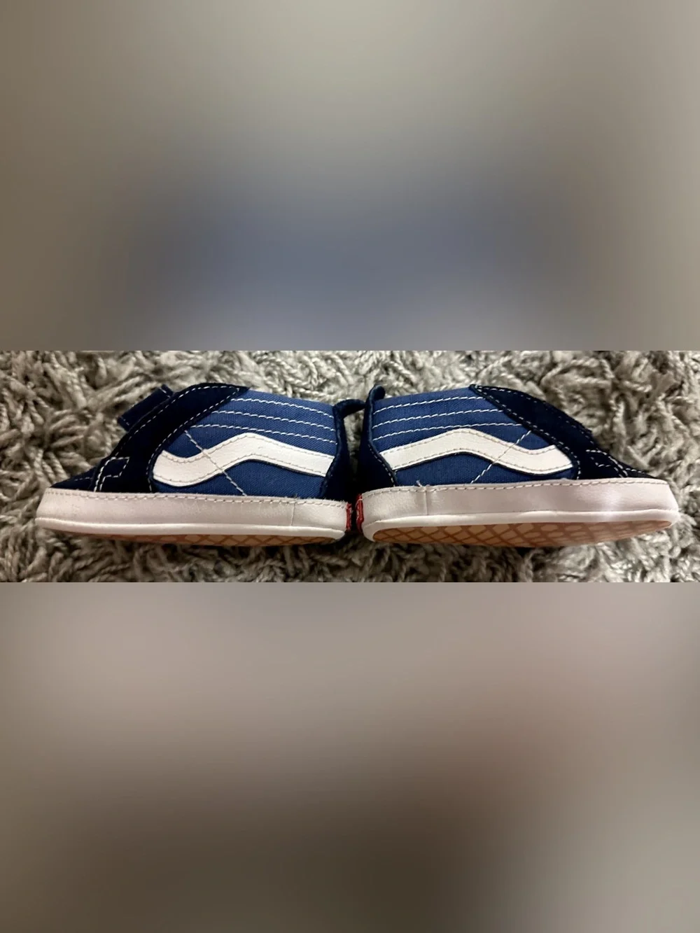 Vans Navy Blue Kids Slip-On Canvas Shoes with White Stripe